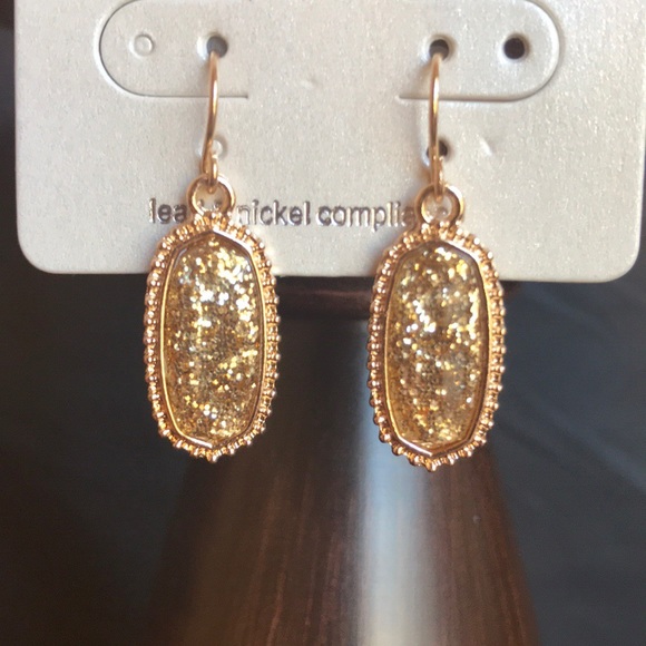 No. 3 Gold and Gold Glittered Drop Earrings - Picture 2 of 7